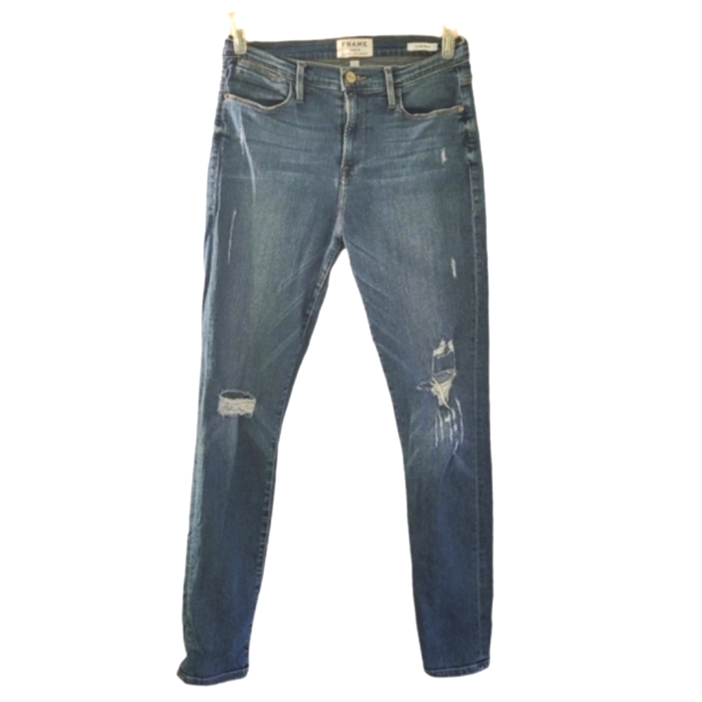 Frame Le High Skinny Distressed Skinny Jeans Women's Blue 29